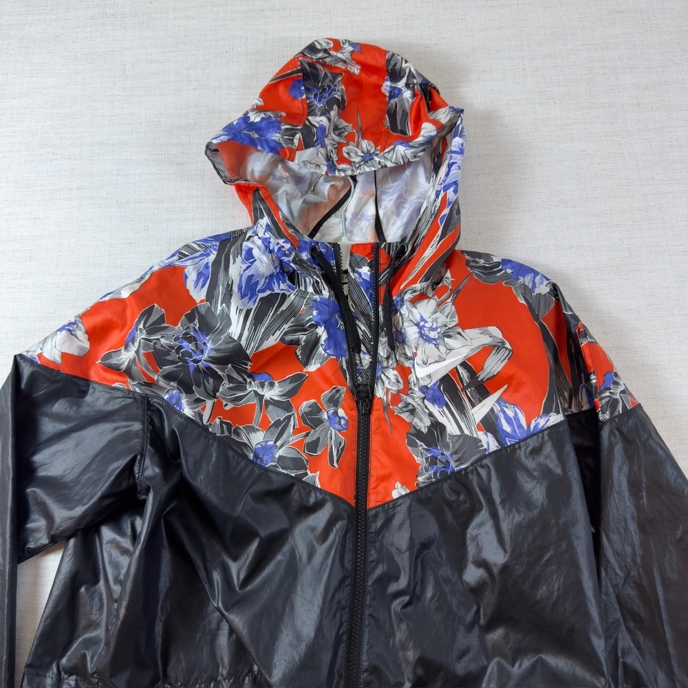 Nike Sportswear Womens S Floral Cropped Windrunner Jacket Black Red Hooded - Picture 3 of 11